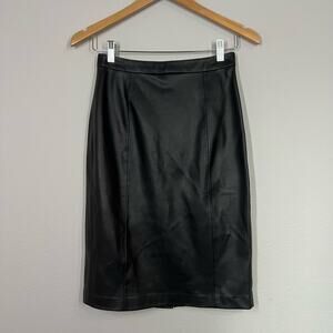 Mango | Vegan Leather Black Pencil Skirt - 4 (Small)